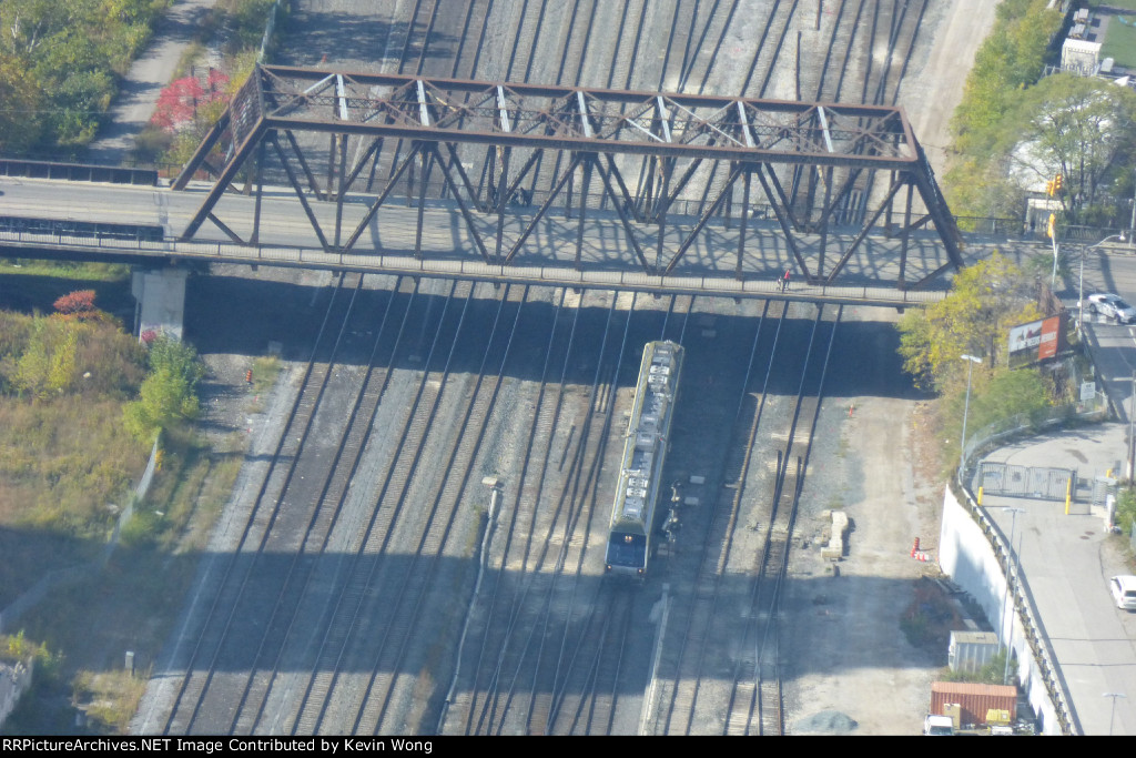 Inbound UP Express passing under the Bathhurst Street Bridge (Sir Issac Brock Bridge)